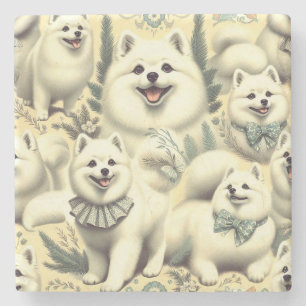 Retro American Eskimo Illustration Steinuntersetzer