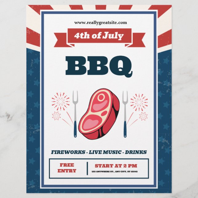 Retro American Flag, 4. Juli GRILLEN Party Flyer (Vorne)