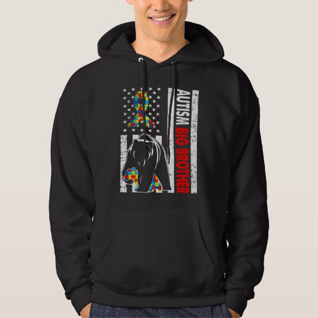 Retro American Flag Autism Big Brother Bear Awaren Hoodie (Vorderseite)