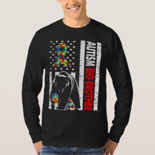 Retro American Flag Autism Big Brother Bear Awaren T-Shirt