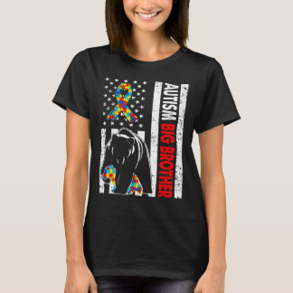 Retro American Flag Autism Big Brother Bear Awaren T-Shirt