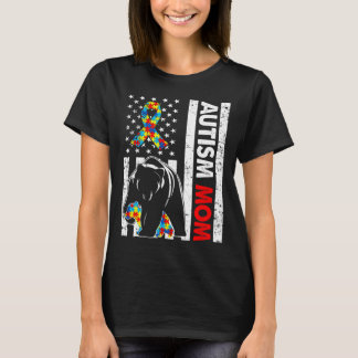 Retro American Flag Autismus Mama Bärenbewusstsein T-Shirt