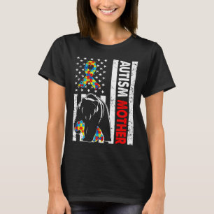 Retro American Flag Autismus Mutter Bärenkenntnis T-Shirt