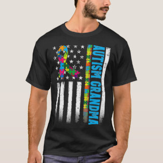 Retro American Flag Autismus Oma Awareness Autis T-Shirt