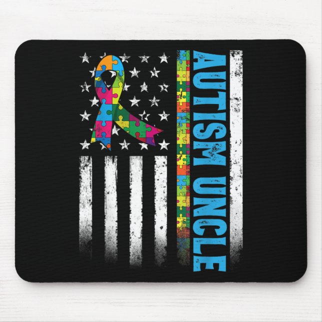 Retro American Flag Autismus Onkel Awareness Mousepad (Vorne)