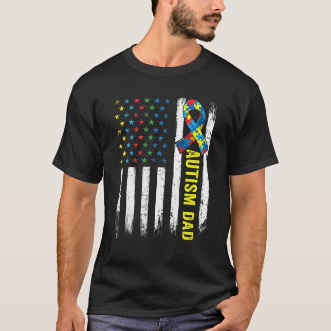 Retro American Flag Autismus Vater Awareness Autis T-Shirt (Vorderseite)