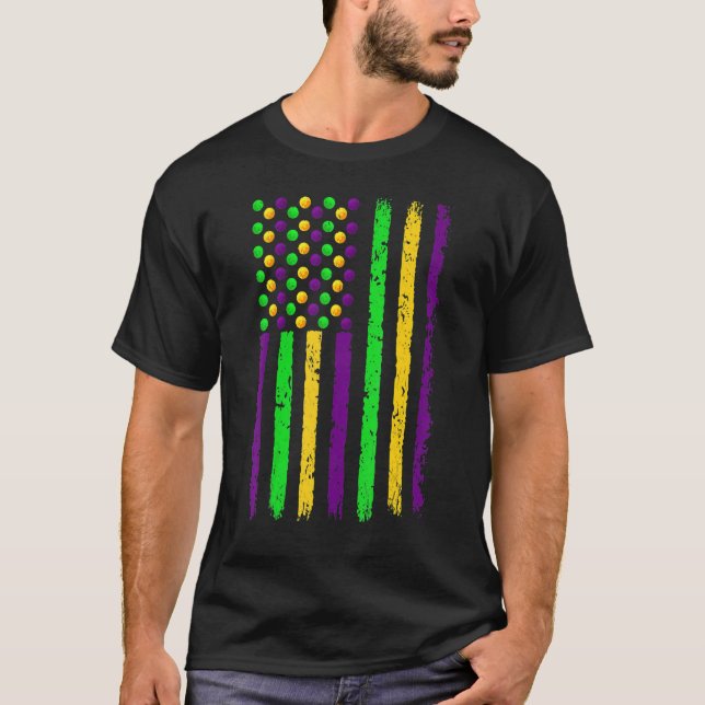 Retro American Flag Mardi Gras Funny US Mardi Gras T-Shirt (Vorderseite)