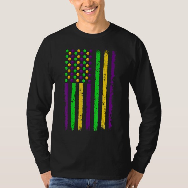 Retro American Flag Mardi Gras Funny US Mardi Gras T-Shirt (Vorderseite)