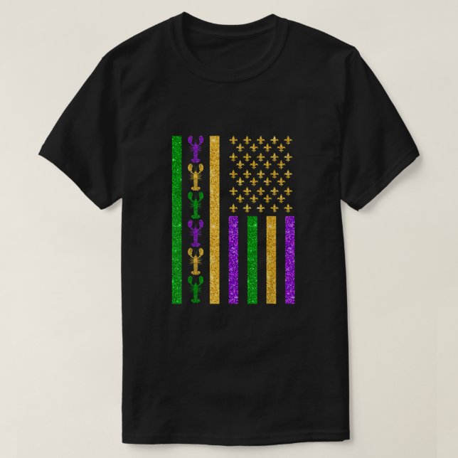 Retro American Flag Mardi Gras USA Flag Mardi Gras T-Shirt (Design vorne)