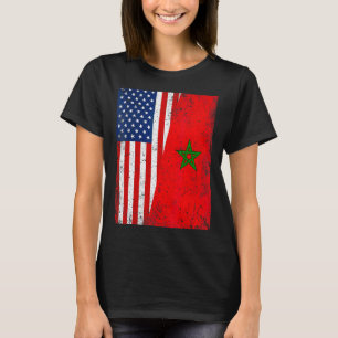 Retro American Flag & Marokko Flag Patriotic T-Shirt