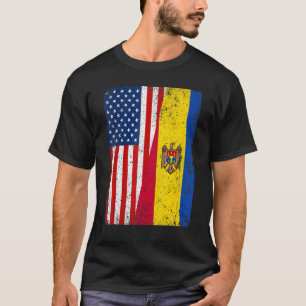 Retro American Flag & Moldau Flag Patriotic T-Shirt