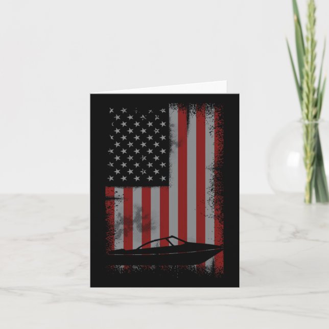 Retro American Flag Motor Bootgeschenk für Boater Karte (Vorderseite)