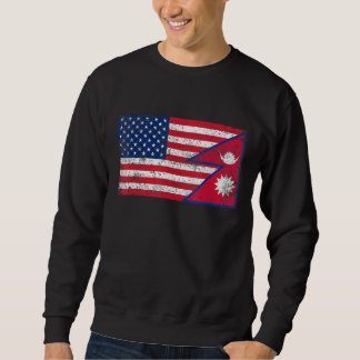 Retro American Flag & Nepal Flag Patriotic Sweatshirt