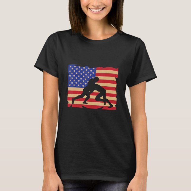 Retro American Flag Wrestling Wrestler Wrestling T-Shirt (Vorderseite)