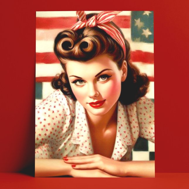 Retro American Girl Button Up Art Postkarte (Von Creator hochgeladen)
