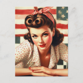 Retro American Girl Button Up Art Postkarte