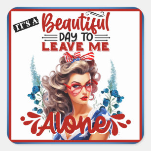 Retro American Pinup_ Es ist ein schöner Tag Quadratischer Aufkleber