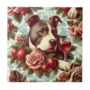 Retro American Pit Bull Terrier Illustration Fliese