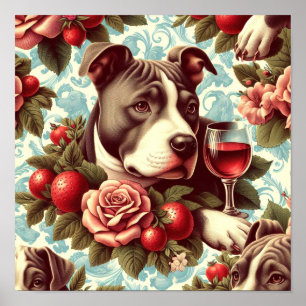 Retro American Pit Bull Terrier Illustration Poster