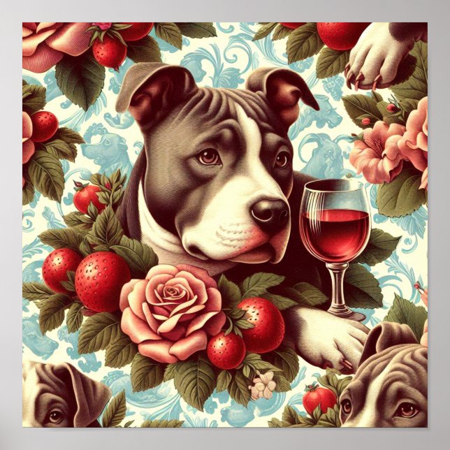 Retro American Pit Bull Terrier Illustration Poster (Vorne)
