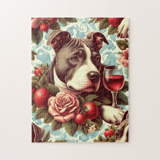 Retro American Pit Bull Terrier Illustration Puzzle (Vertikal)