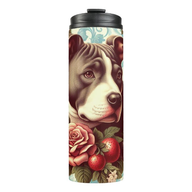 Retro American Pit Bull Terrier Illustration Thermosbecher (Vorderseite)