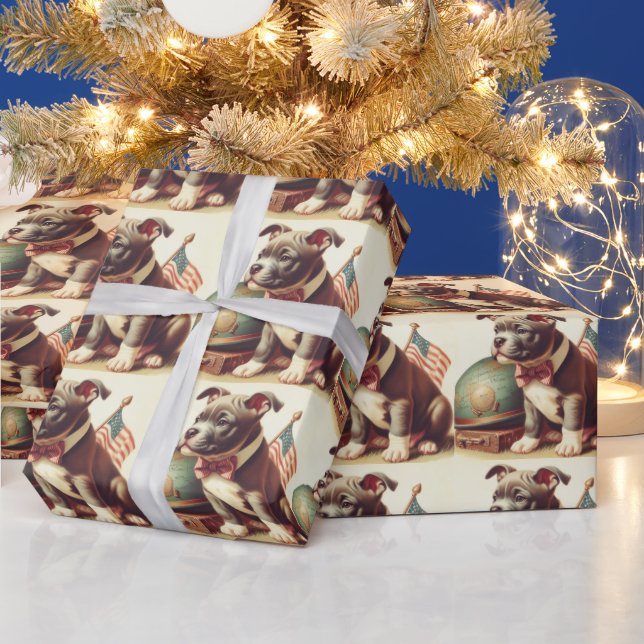 Retro American Pit Bull Terrier Painting Geschenkpapier (Feiertage)