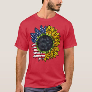 Retro American Sunflower Patriotic Leopard 4. T-Shirt
