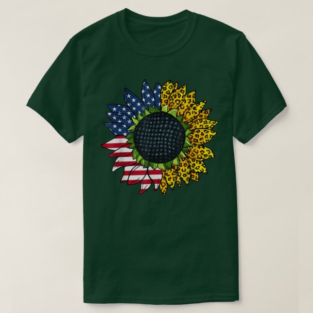 Retro American Sunflower Patriotic Leopard 4. T-Shirt (Design vorne)