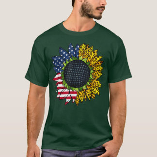Retro American Sunflower Patriotic Leopard 4. T-Shirt