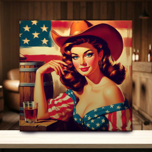 Retro Amerikanische Cowgirl Pinup Fliese
