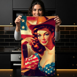Retro Amerikanische Cowgirl Pinup Geschirrtuch