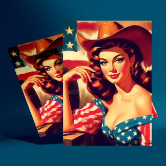 Retro Amerikanische Cowgirl Pinup Postkarte