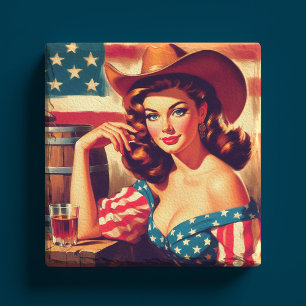 Retro Amerikanische Cowgirl Pinup Steinuntersetzer