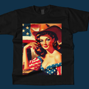 Retro Amerikanische Cowgirl Pinup T-Shirt