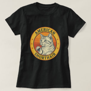 Retro-Amerikanische Kurzhaar-Katze Sonnenstrahl-Ku T-Shirt