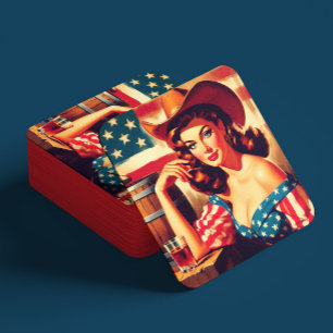 Retro Amerikanischer Cowgirl Pinup Rechteckiger Pappuntersetzer