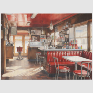 Retro-Amerikanisches Diner Aquarell im Stil der 19 Seidenpapier