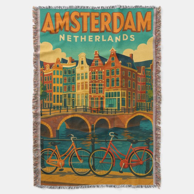 Retro Amsterdam Niederlande Decke (Vorderseite Vertikal)