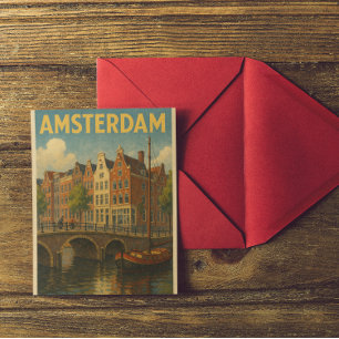 Retro Amsterdam Niederlande Grachten Postkarte