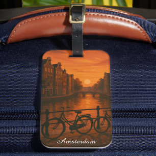 Retro Amsterdam Niederlande Grachten Sunset Glow Gepäckanhänger