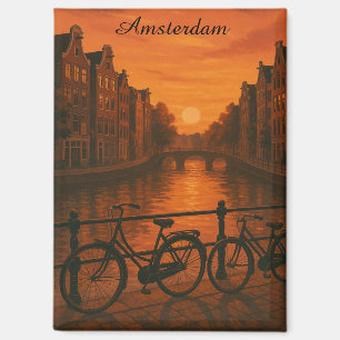 Retro Amsterdam Niederlande Grachten Sunset Glow Magnet