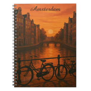 Retro Amsterdam Niederlande Grachten Sunset Glow Notizblock