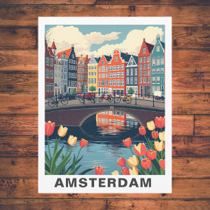 Retro Amsterdam Niederlande Reise Fahrrad Postkarte