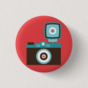 Retro-Analogkamera (braun / blau) Flair Button