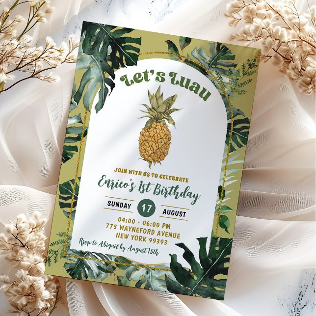 Retro Ananas Luau Jungle Greenery Geburtstag Einladung (Von Creator hochgeladen)