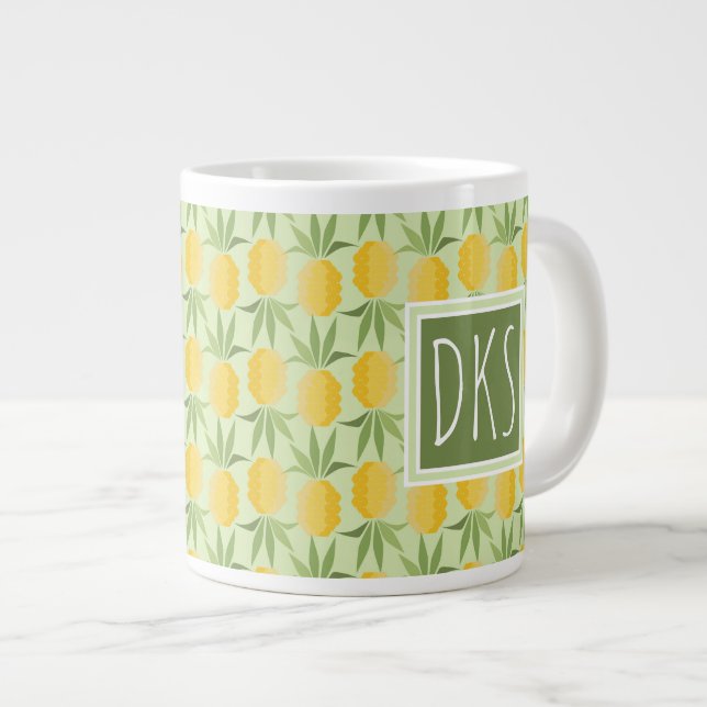 Retro Ananas| Monogramm Jumbo-Tasse (Vorderseite Rechts)