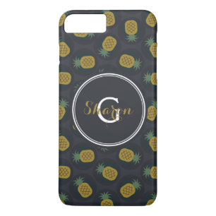 Retro-Ananas-Muster aus schwarzem Gold, Monogramm Case-Mate iPhone Hülle