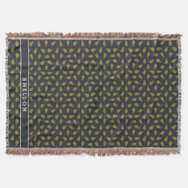 Retro-Ananas-Muster aus schwarzem Gold, Monogramm Decke (Vorderseite)