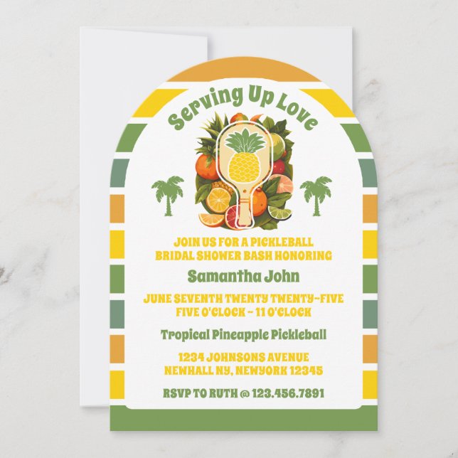 Retro Ananas Pickleball Brautparty Foto Einladung (Vorderseite)